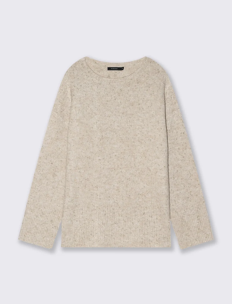 PULLOVER CON TESSUTO CON FIBRA METTALLIZATA - Avorio