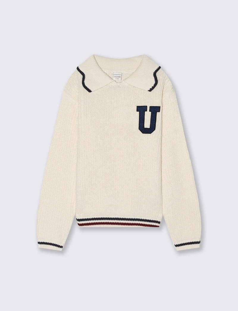 Pullover da bambina stile college. - Beige