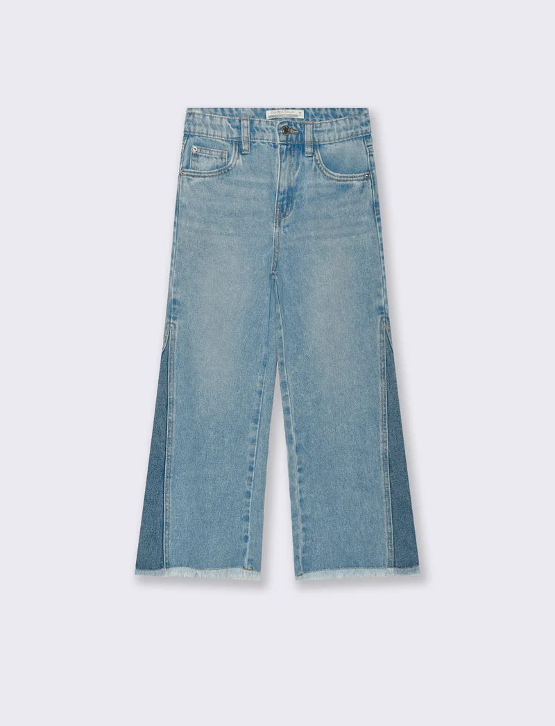 Jeans gamba larga da bambina con inserto laterale. - Denim