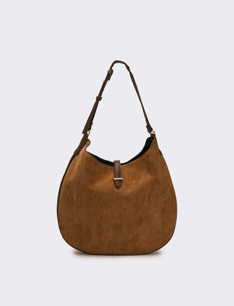Borsa donna sacca mezzaluna in suede - Marrone