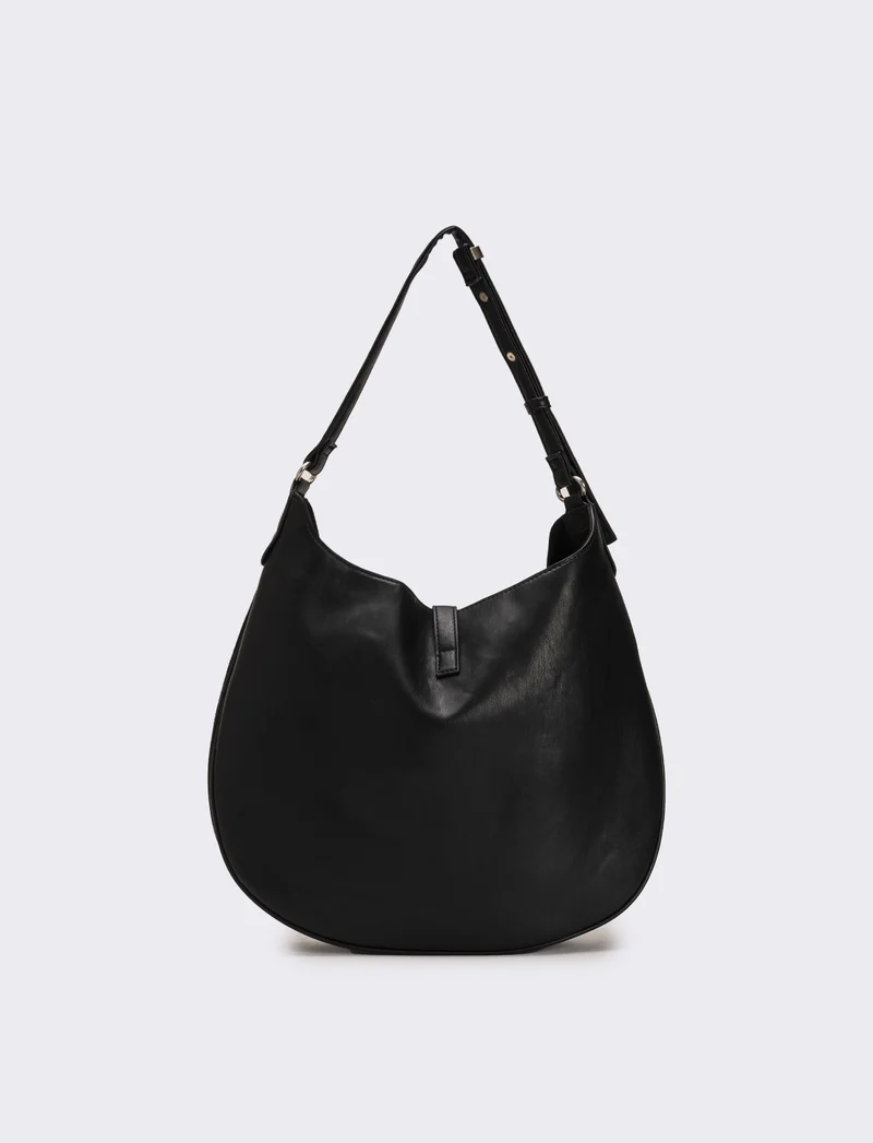 Borsa donna sacca mezzaluna in suede - Nero