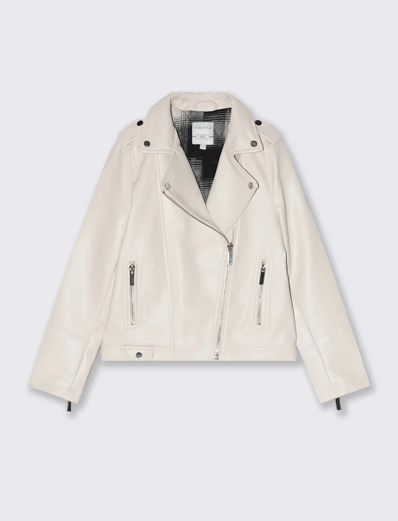 Giubbino modello chiodo da bambina. - Beige