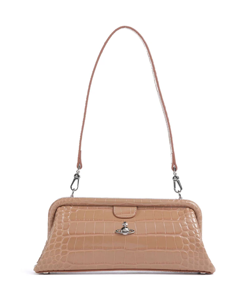 Vivienne Westwood Jane Frame Embossed Croc Borsa a spalla dusty pink