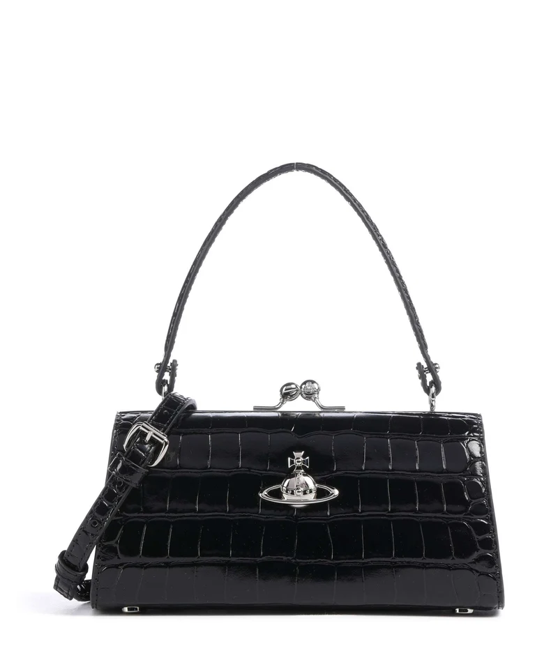 Vivienne Westwood Doll Frame Embossed Croc XL Borsa a mano black