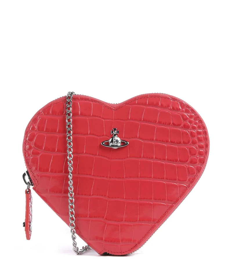 Vivienne Westwood Heart Embossed Croc Borsa a tracolla coral