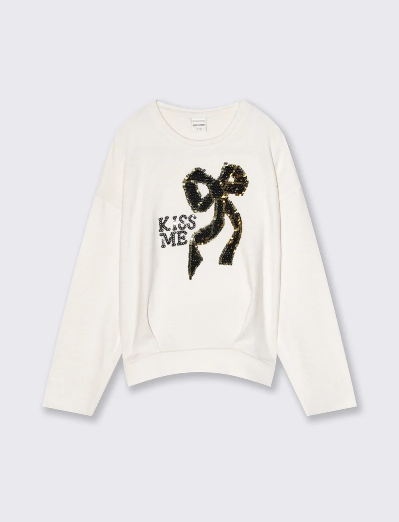 Maglia con paillettes reversibili - Bianco panna