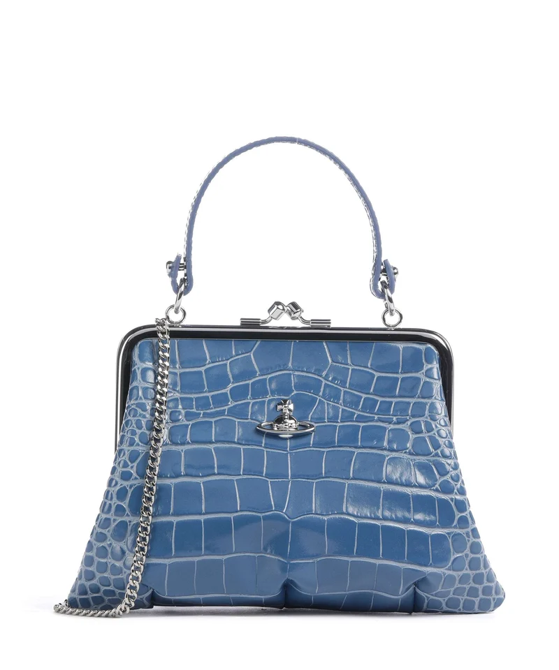 Vivienne Westwood Granny Frame Embossed Croc Borsa a mano blue