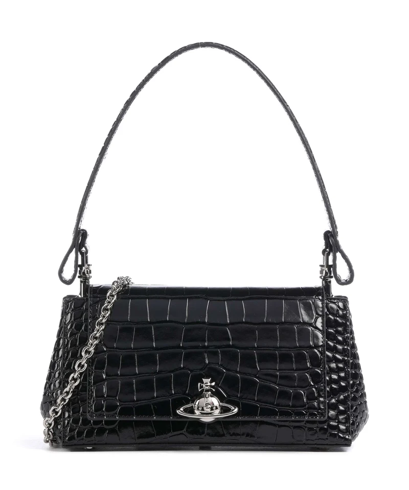Vivienne Westwood Hazel Embossed Croc Medium Borsa a spalla black