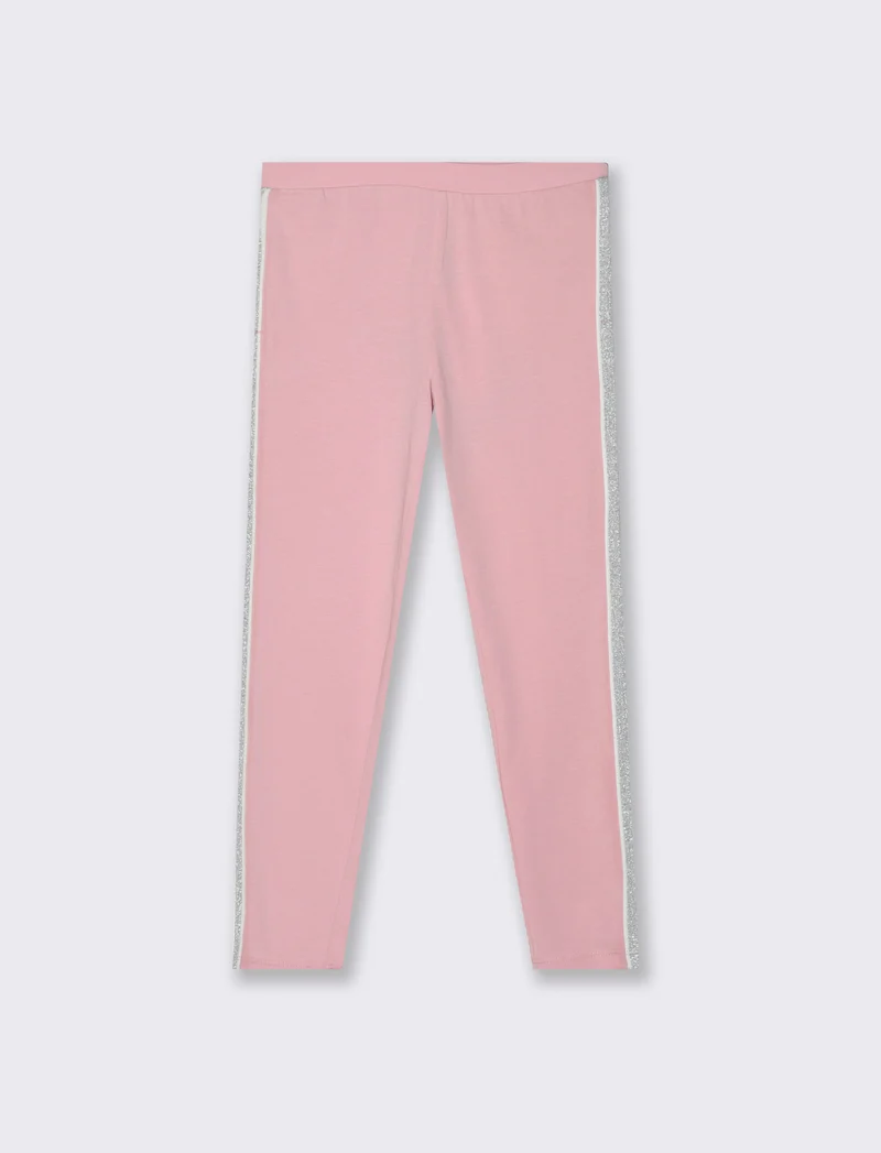 Leggings in cotone elasticizzato con banda laterale. - Rosa
