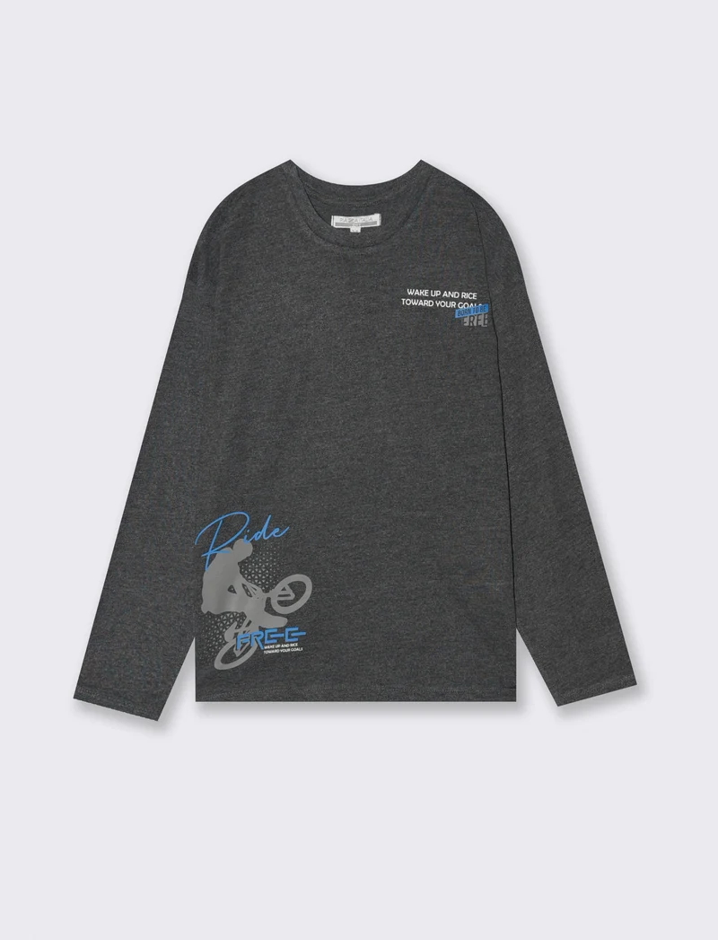 T-shirt in jersey fiammato con stampa. - Nero