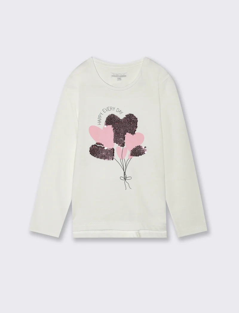 Maglia in cotone manica lunga. - Bianco latte