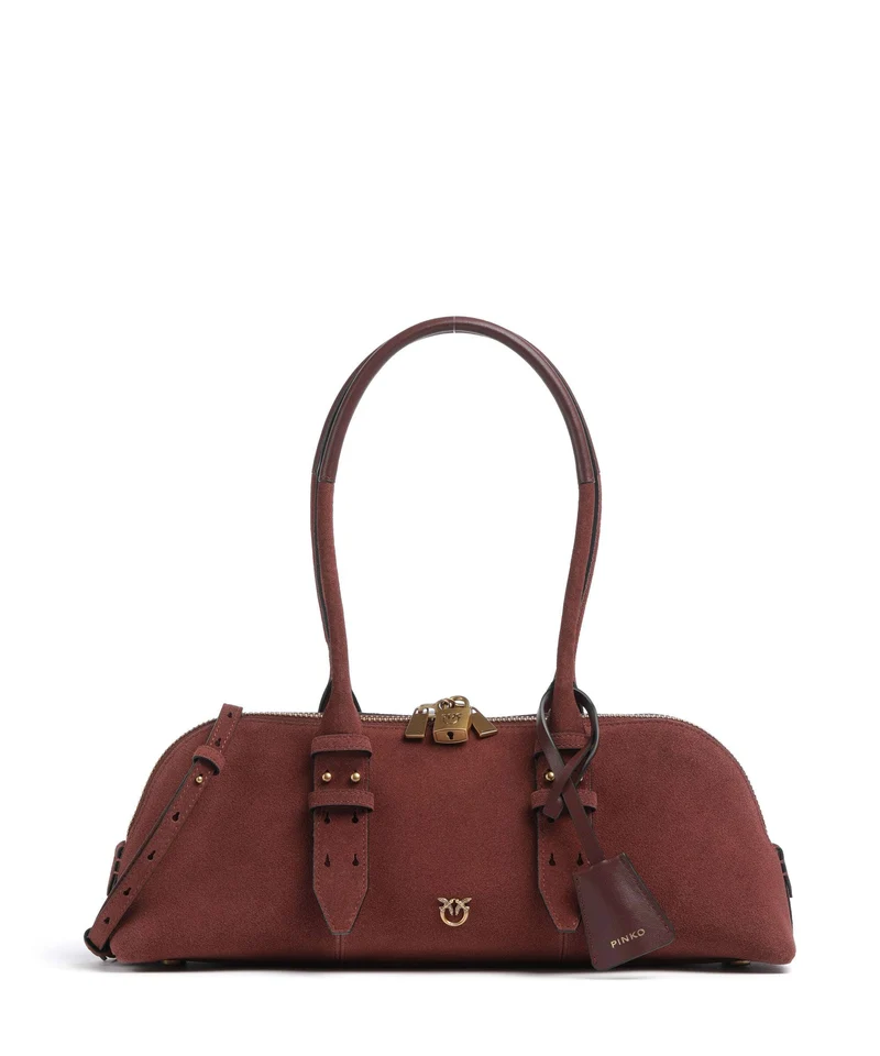 Pinko Bowling Horizontal Big Borsa a spalla burgundy wine/antique gold