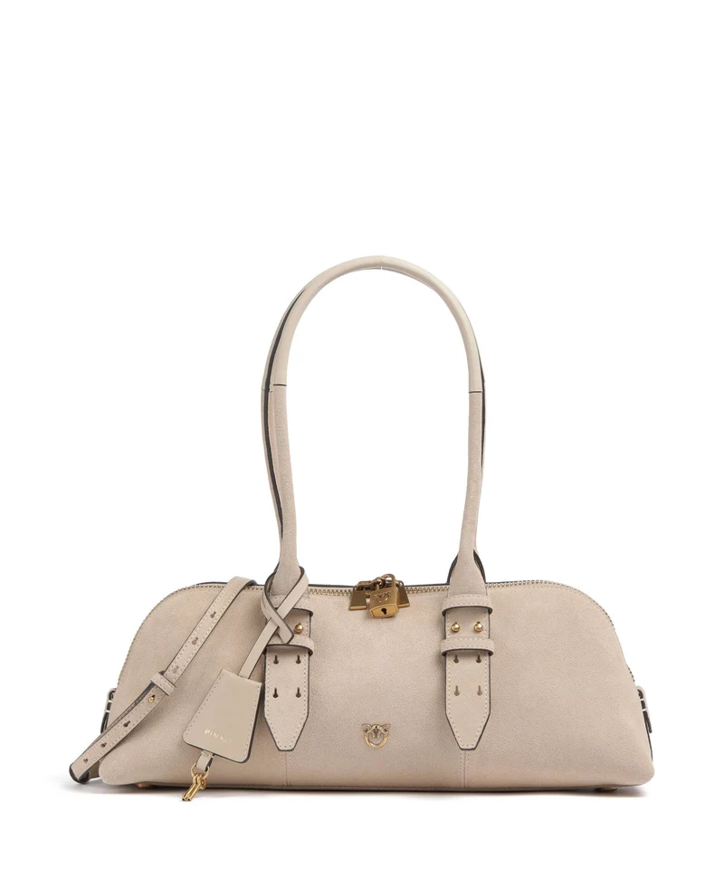 Pinko Bowling Horizontal Big Borsa a spalla beige/grigio fumo/antique gold