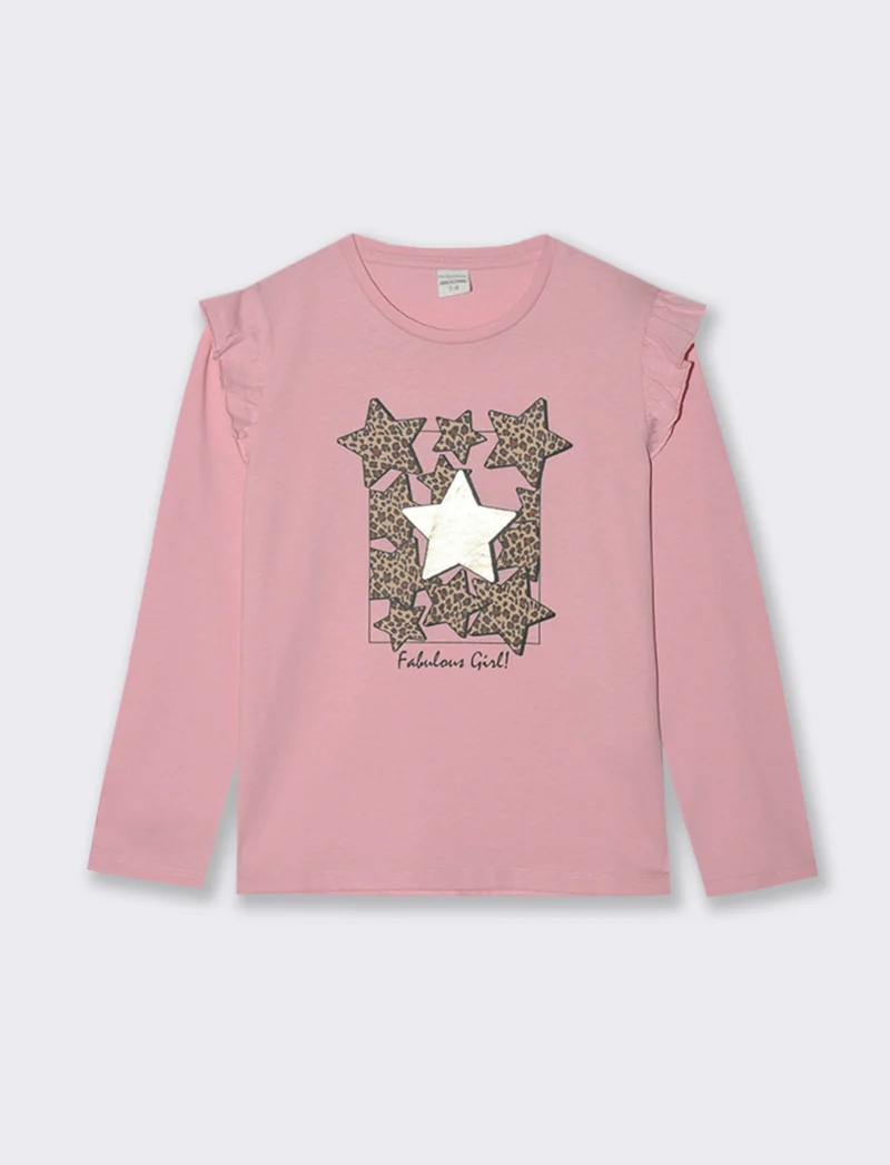 Maglietta manica lunga girocollo. - Rosa