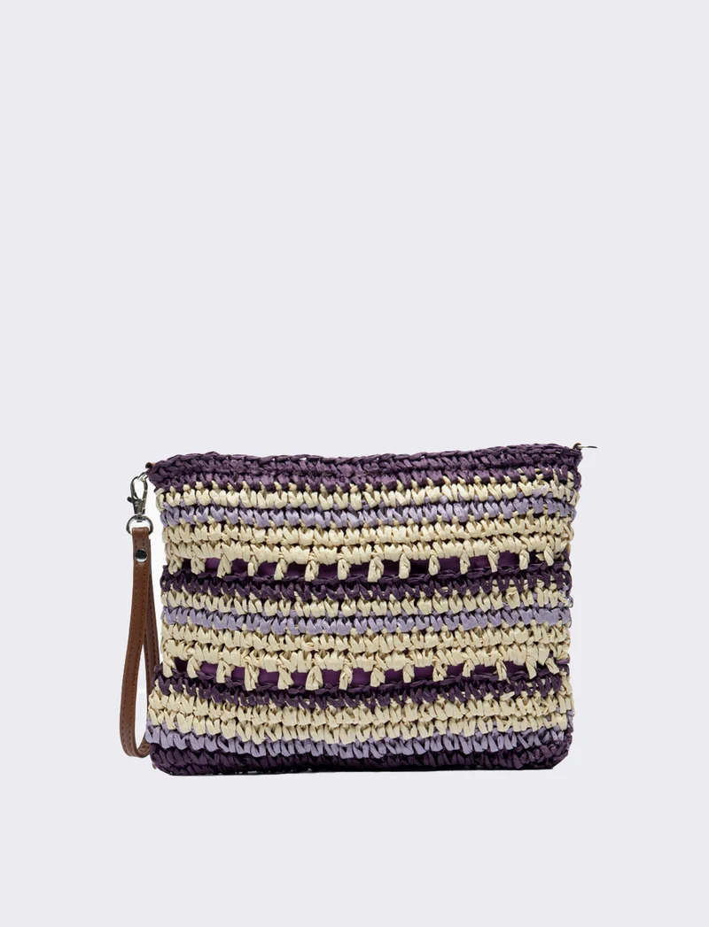 Tracolla donna in raffia righe - Viola
