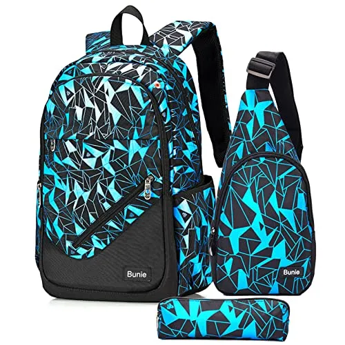 bunie Zaino Scuola Media Ragazzo Zaini Scuola Media Ragazzi Ragazze Zaino Scuola Elementare Bambino Borsa Impermeabili Casual Da Viaggio Zainetti Ragazza Stef E Phere 35 Litri Zainetto Set (Blu)