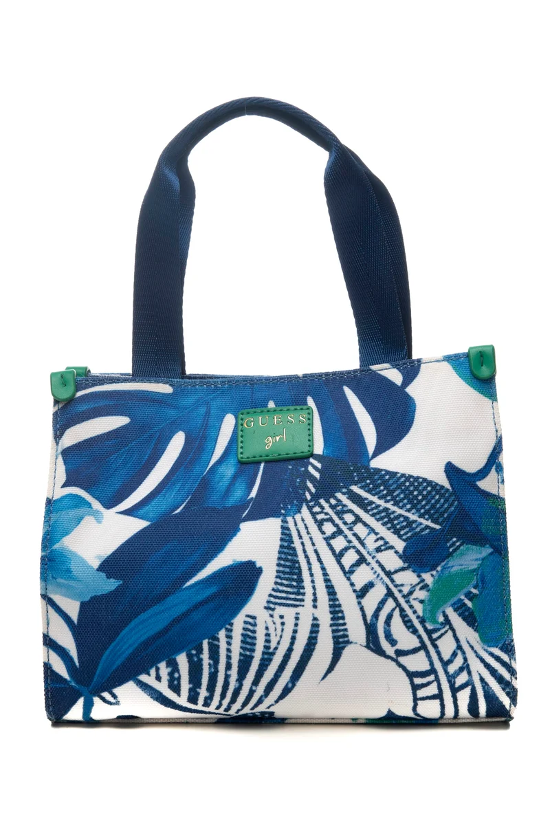 Borsa Guess Girl Mini Shoulder Da Bambina Fantasia Floreale Bianco Blu Verde Bandiera In Tela