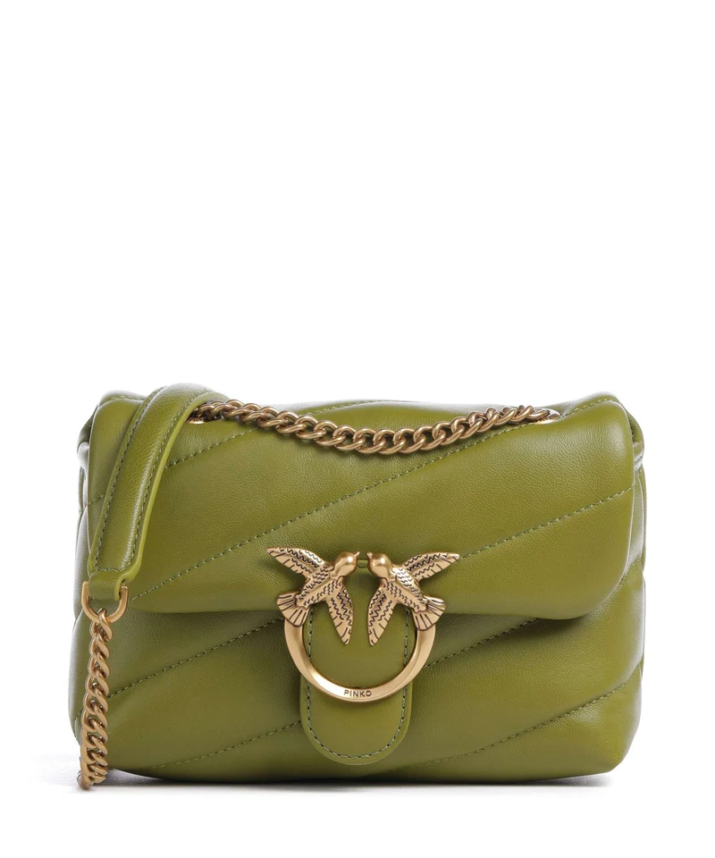 Pinko Love Puff Baby Borsa a spalla verde erba/antique gold