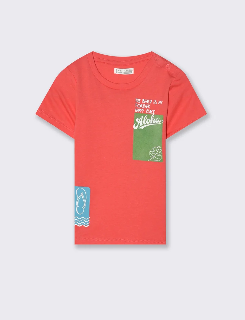 T-shirt all over con stampa piazzata da neonato - Corallo