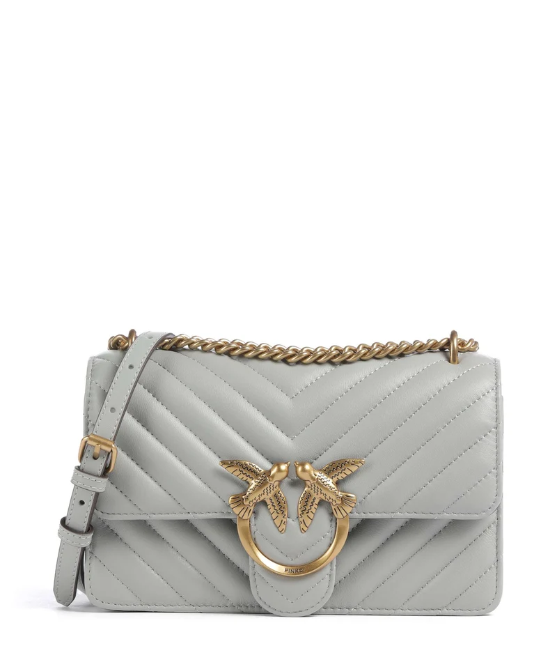 Pinko Love One Mini Borsa a spalla grigio perla/antique gold