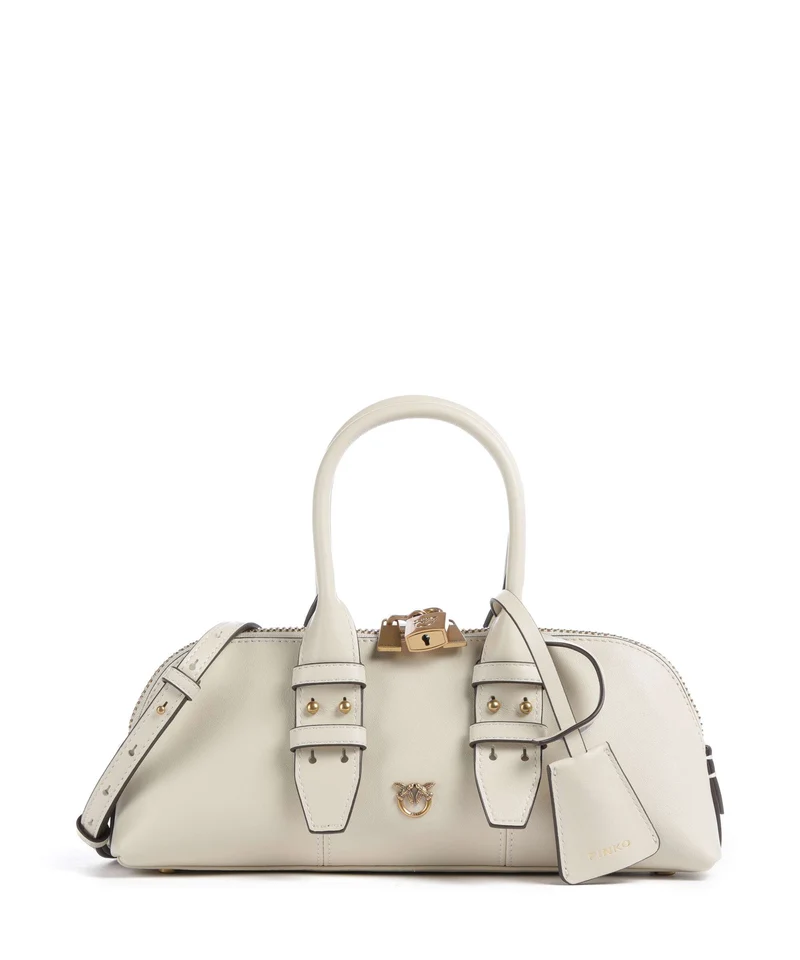 Pinko Bowling Horizontal Borsa a mano bianco seta/antique gold