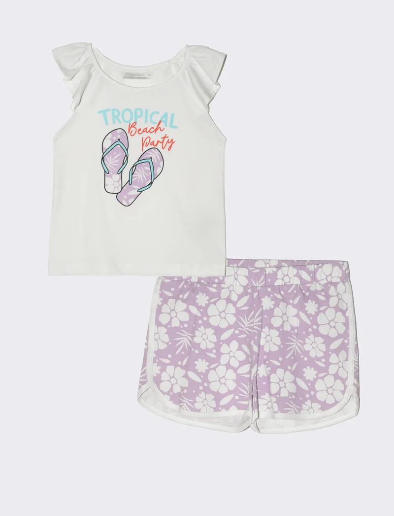 Set 2 pezzi canotta e short da bambina - Lilla