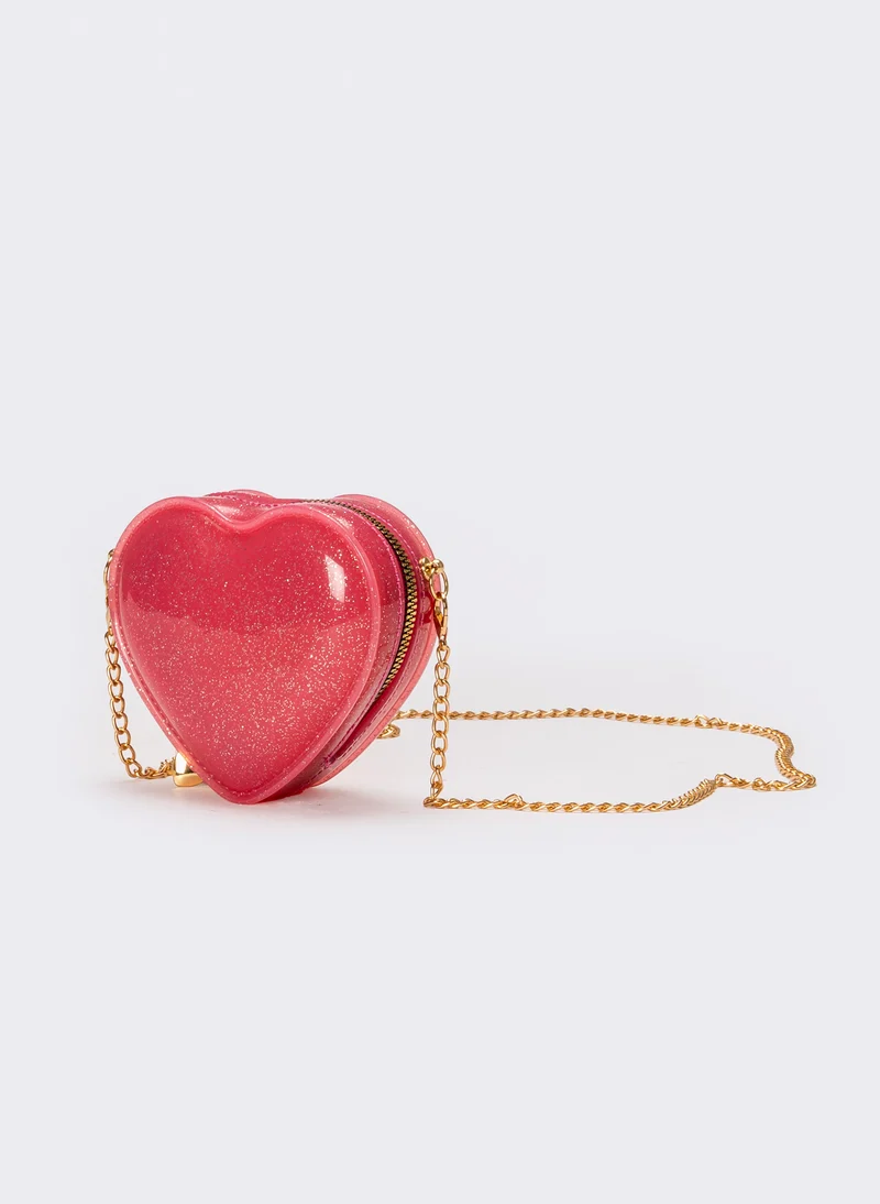 Borsa bambina cuore con glitter - Fuxia