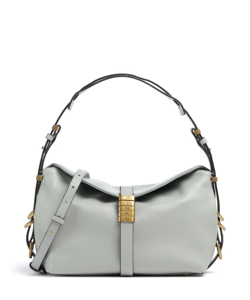 Pinko Saddle Horizontal Mini Borsa a spalla grigio perla/antique gold