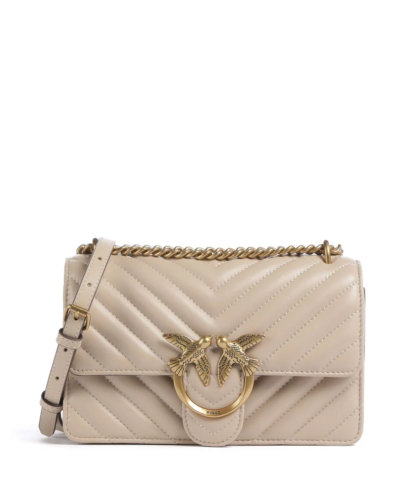 Pinko Love One Mini Borsa a spalla beige/grigio fumo/antique gold