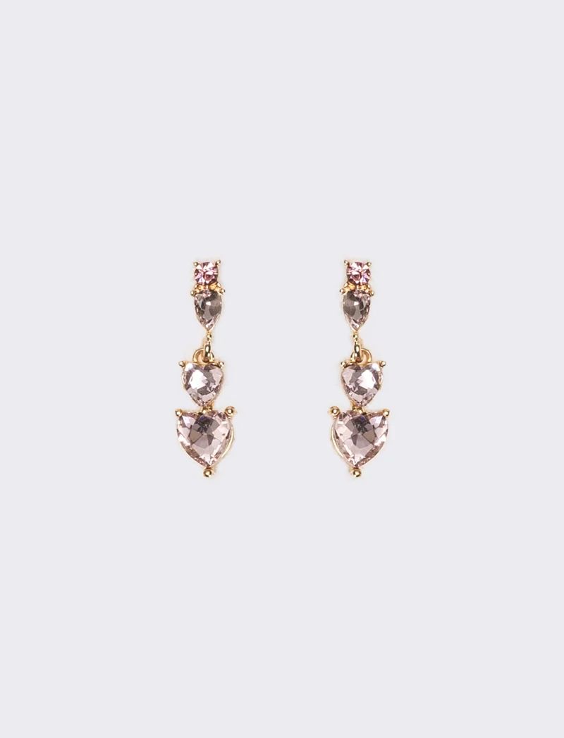 Orecchini donna 3 cuori strass - Rosa