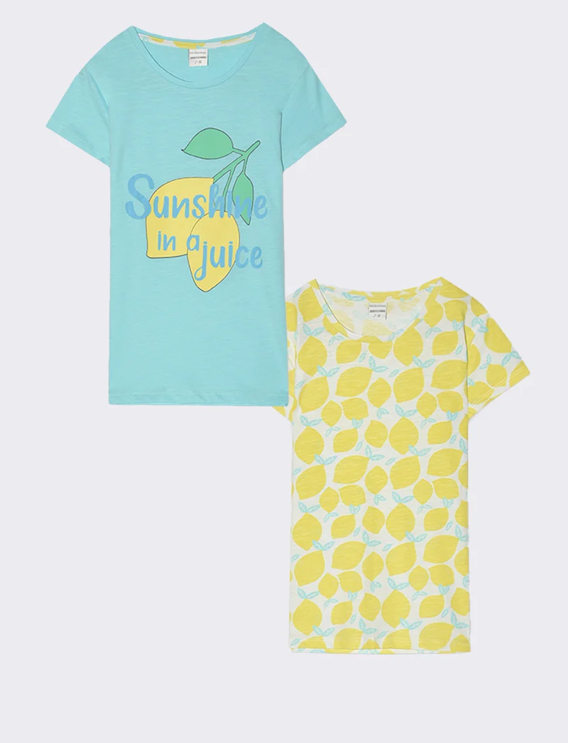 T-shirt mezza manica 2 pack da bambina - Verde acqua
