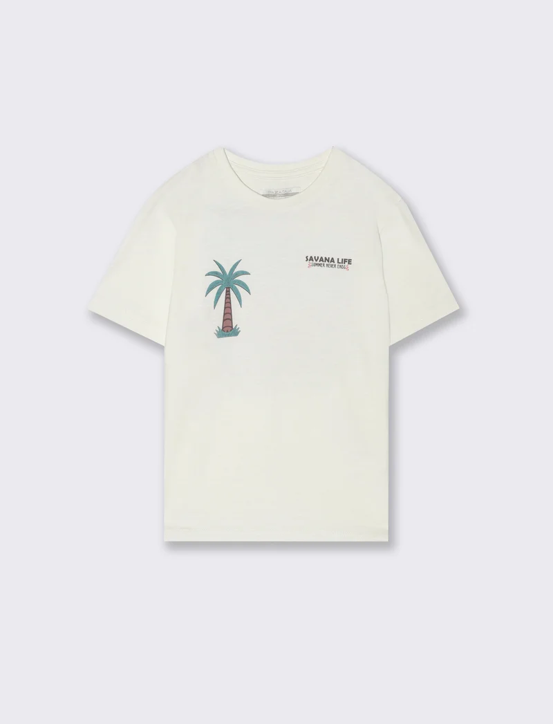 T-shirt stampa savana da bambino - Bianco latte