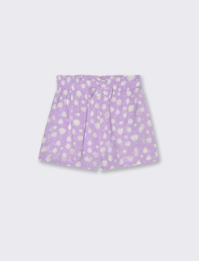 Short in viscosa stampata con fiocco da bambina - Lilla