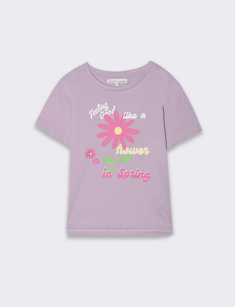 T-shirt con stampa colorata da bambina - Lilla