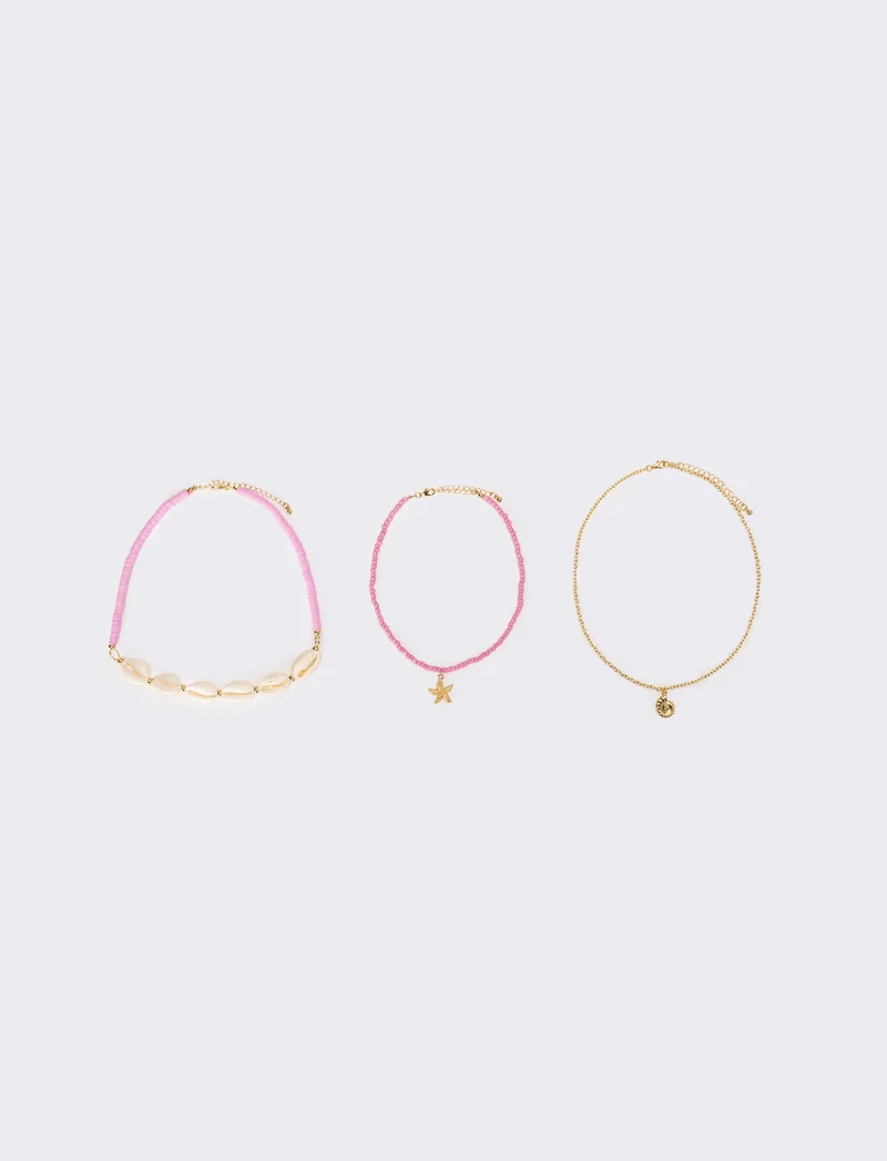 Collana donna con conchiglie e conteria - Fuxia
