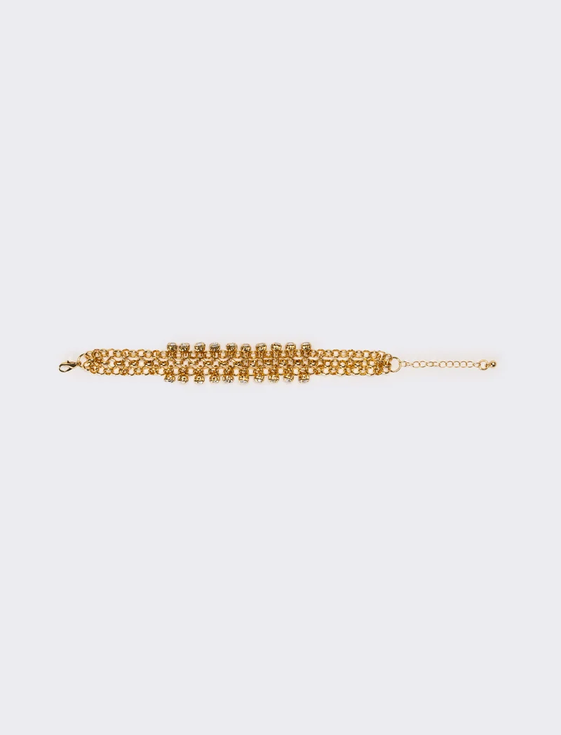 Bracciale donna con strass maglia metallica - Oro