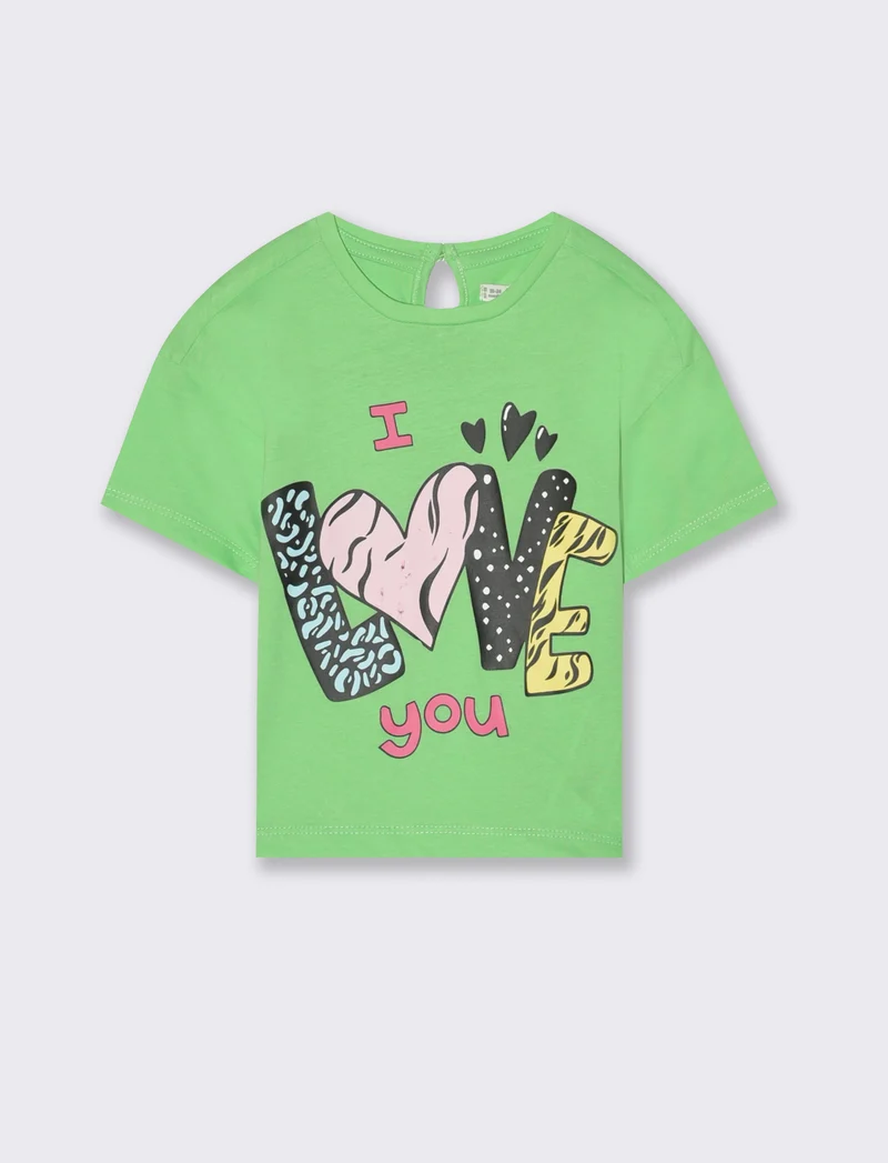 Maglia mezza manica con stampa da neonata - Verde mela