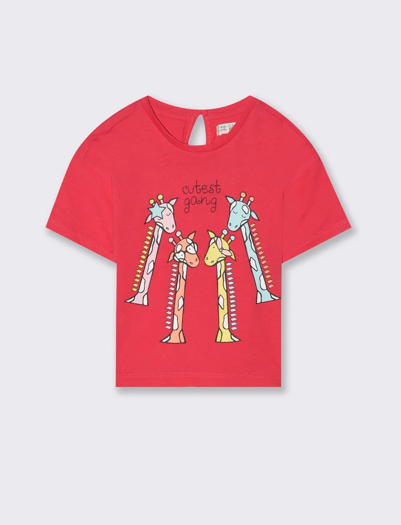 Maglia mezza manica con stampa da neonata - Fuxia