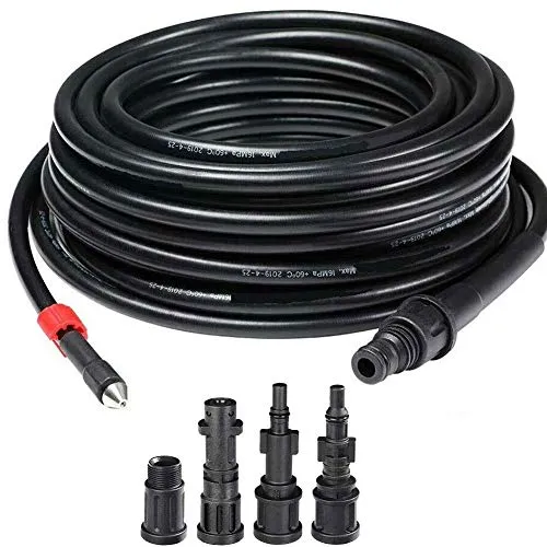 Bakaji Sonda Sturatubi Spurgatubi per Idropulitrice Alta Pressione 15 Metri Sistema Antipiega Connettore Interno in Rame Rivestimento in PVC Resistenza Massima 160 Bar con 4 Adattatori