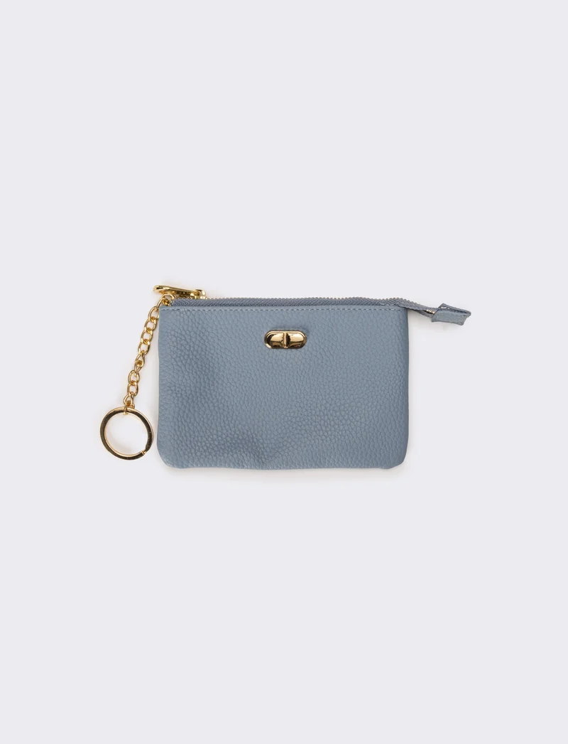 Portafogli donna con zip e portachiavi - Denim