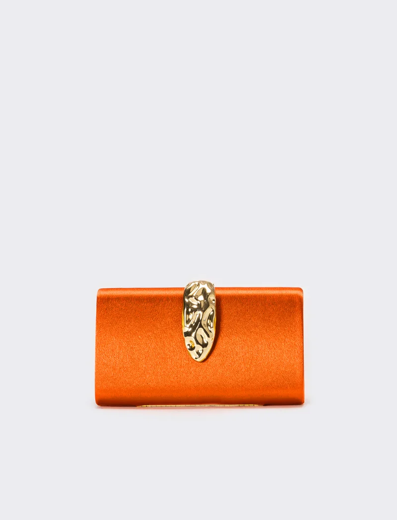 Borsa donna pochette in raso con accessorio - Arancio