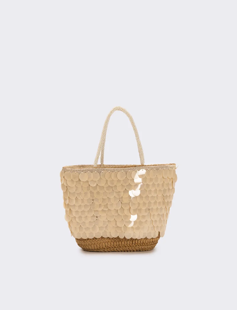 Borsa donna a mano con paillettes grandi - Bianco sporco
