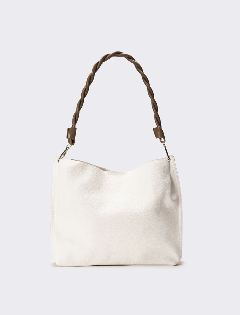 Borsa sacca con manico intrecciato - Bianco