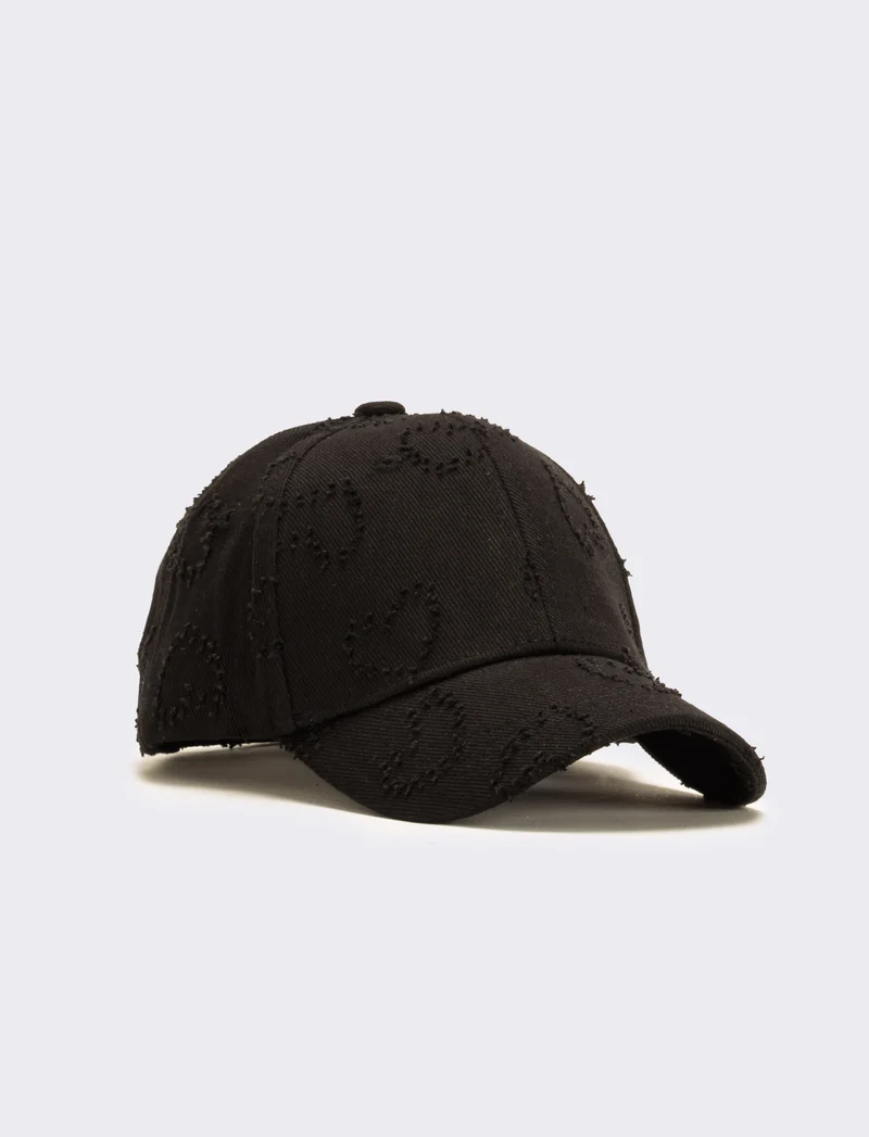 Cappello bambina cuori denim - Nero