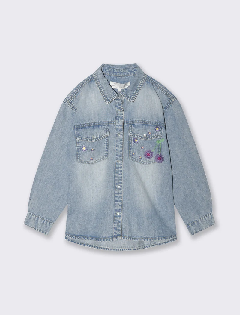 Camicia in denim con ricamo da bambina - Denim