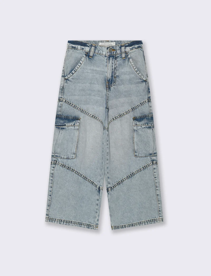 Jeans cargo a gamba larga da bambina - Denim