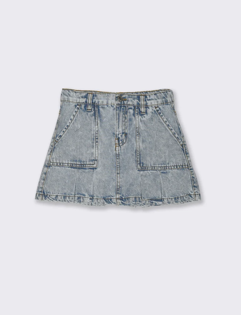 Gonna in denim con tasconi da bambina - Denim