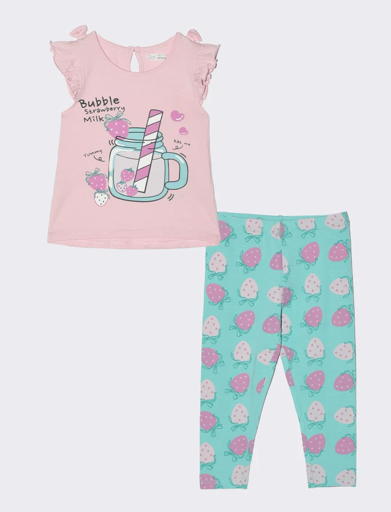 Completo con legging fantasia da neonata - Rosa