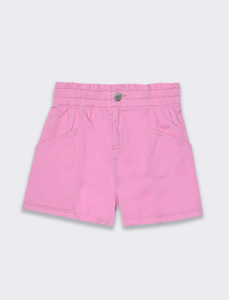 Short in twill elastico da bambina - Rosa