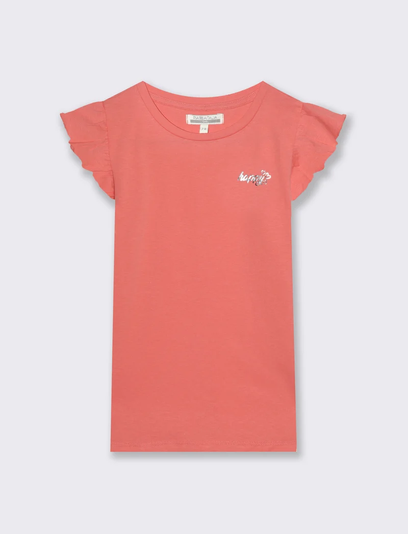 T-shirt mezza manica ad aletta da bambina - Corallo